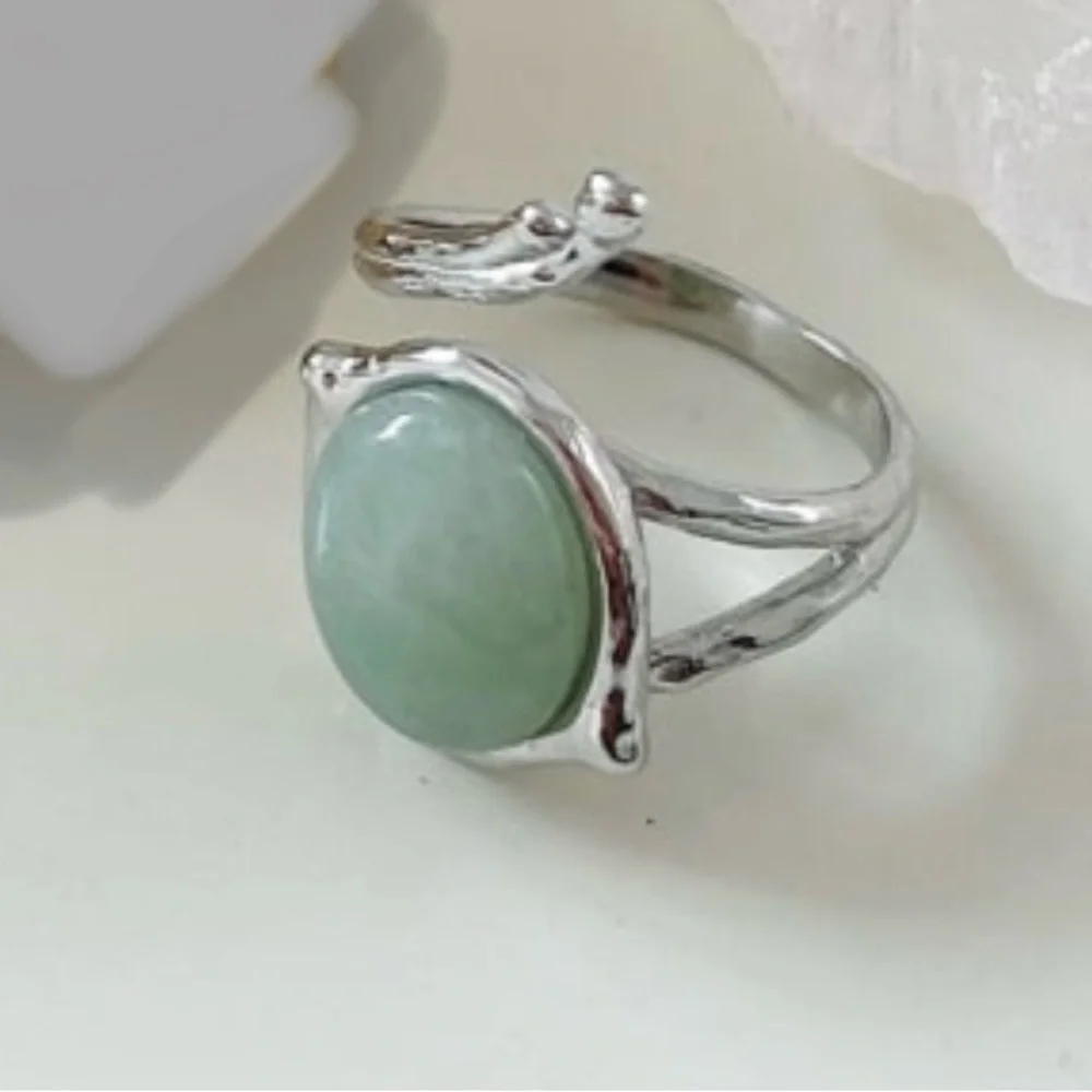 925 Sterling Silver Jade Oval Open Ring E12-3741